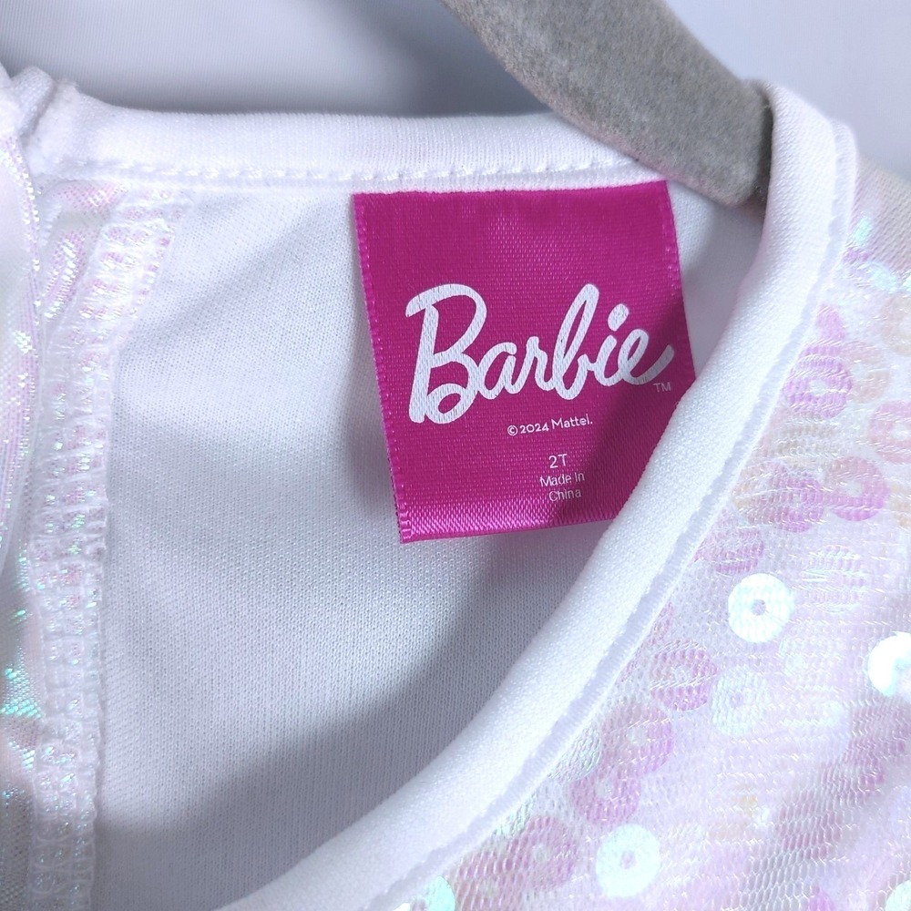 Barbie Toddler Dress Girls 2T White Iridescent Logo Sequins New Without‎ Tags - Picture 3 of 4